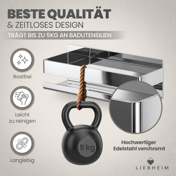 LIEBHEIM Duschablage Ohne Bohren - Badregal - Duschkorb - Bad Organizer Chrom, Chrom