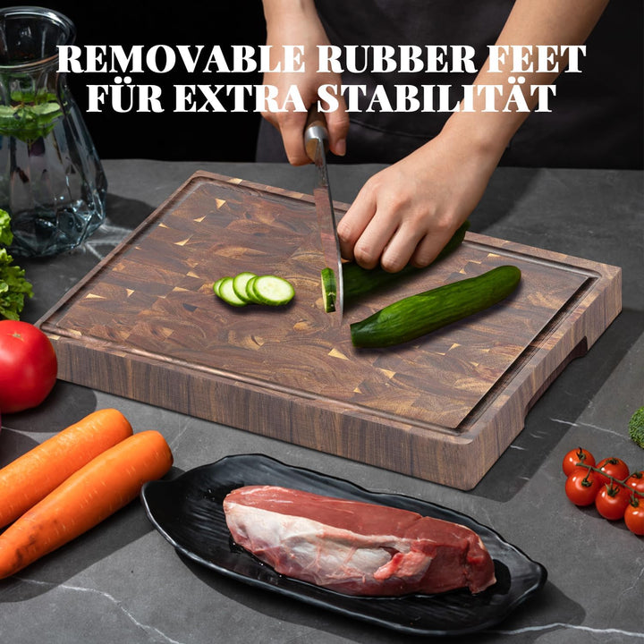 COCOBOSS Large Schneidebrett Holz PREMIUM Akazienholz Schneidebrett für Küchenplatten, mit Saftrutsc