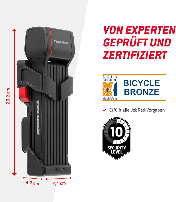 TRELOCK Fold-it Daily – Faltschloss 110 cm – inkl. X-Press-Halterung mit Tracking Tag Fach – Fahrrad