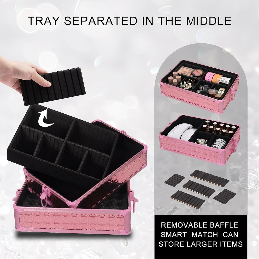 Kosmetikkoffer Trolley, 6-in-1 Schminkkoffer mit Spiegel & Schloss, Grosser Kosmetik Reisekoffer Mak