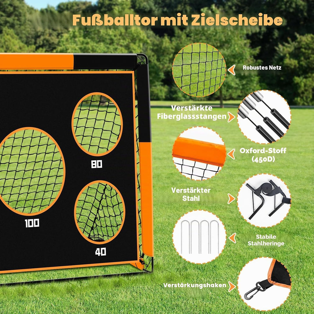 2-in-1 Fussballtor für Kinder | Faltbares Soccer Tor mit 5 Zielscheiben &amp; Tragetasche | Robuster Out