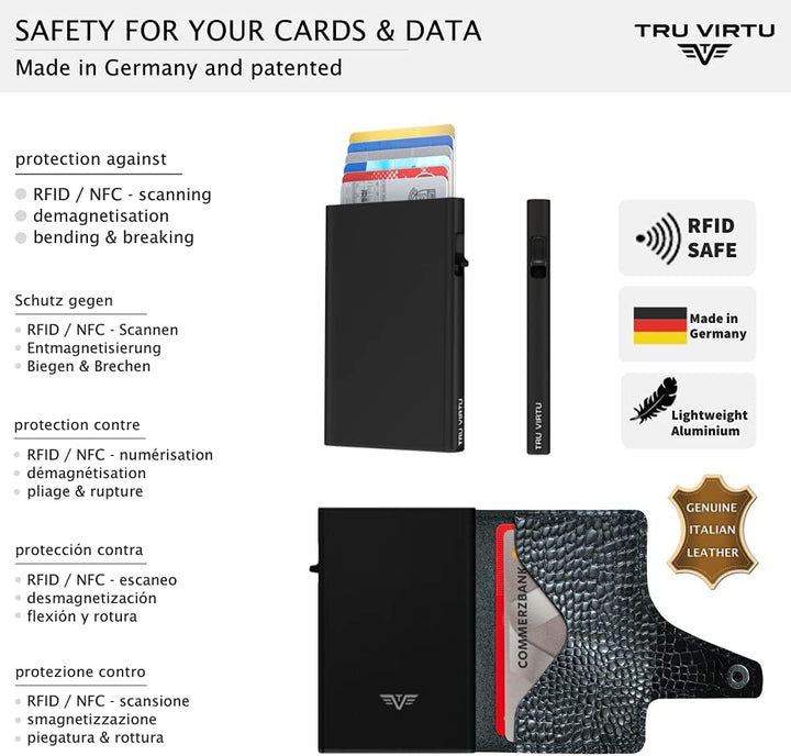 TRU VIRTU® Wallet Click & Slide Strap Edition Croco Black/Black, Croco Black/Black