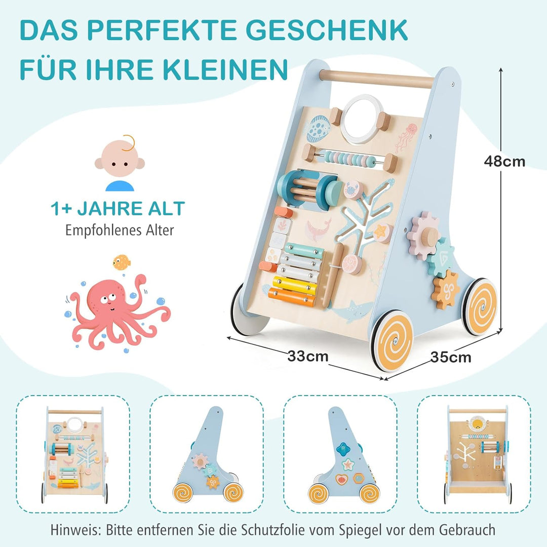 COSTWAY Lauflernwagen Holz, Baby Lauflernhilfe zum Schieben und Ziehen, Montessori Laufspielzeug mit