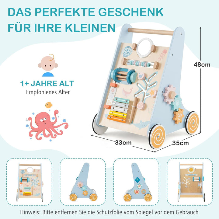 COSTWAY Lauflernwagen Holz, Baby Lauflernhilfe zum Schieben und Ziehen, Montessori Laufspielzeug mit