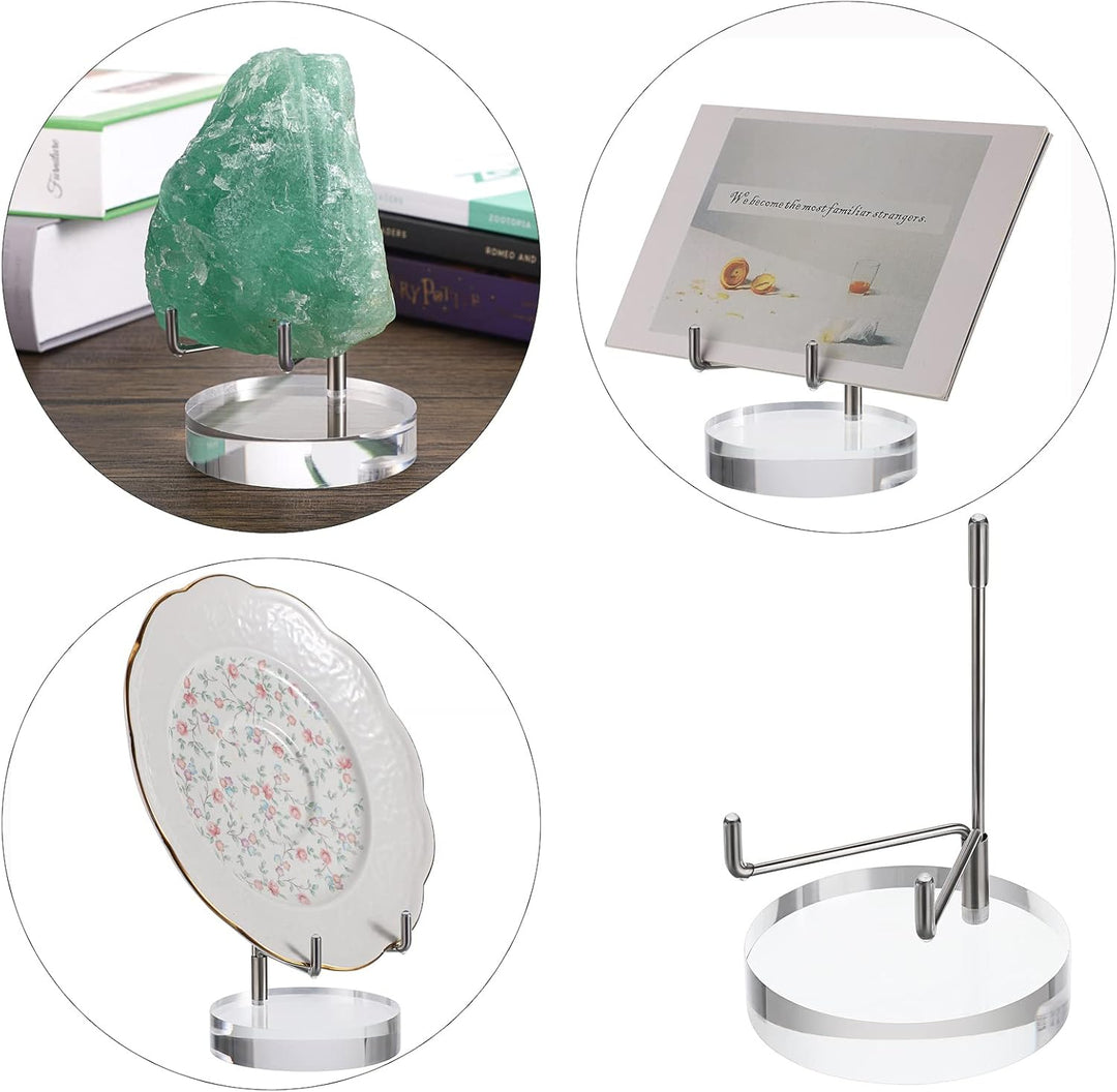 BTSKY Mittelgrosse verstellbare silberne Metallarm-Staffelei mit rundem Acrylsockel, Display-Halter