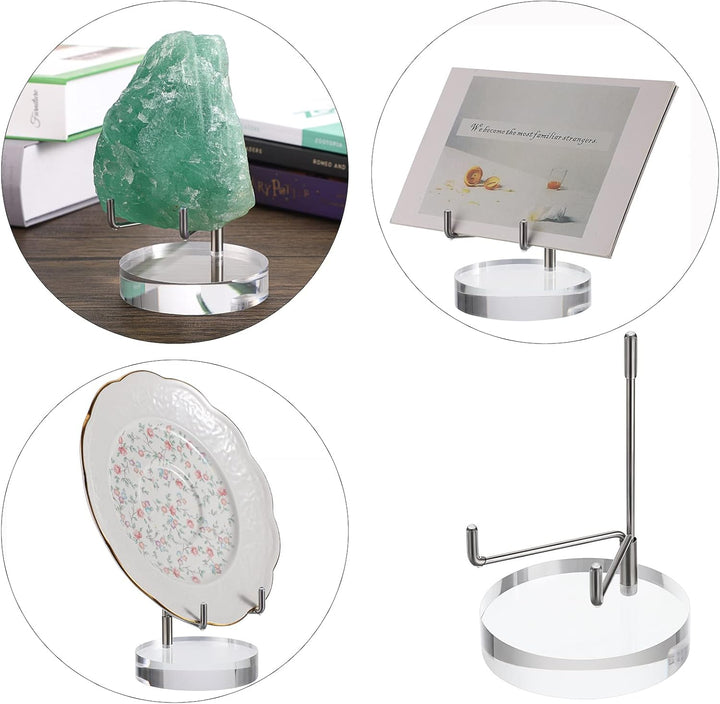 BTSKY Mittelgrosse verstellbare silberne Metallarm-Staffelei mit rundem Acrylsockel, Display-Halter