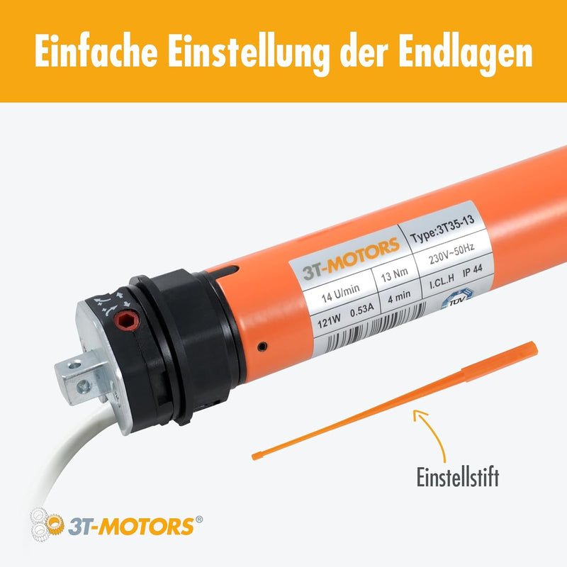 3T-MOTORS Rollladenmotor 3T35-13 (Zugkraft 13 Nm/40 kg) für 40 mm 8kant Rollladenwelle (SW40), mit m