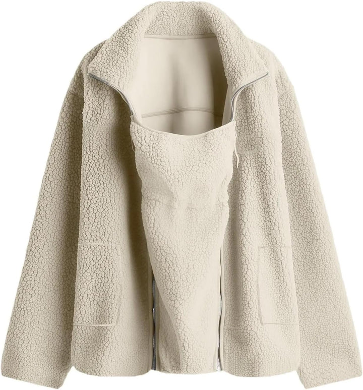 Umstandsjacke mit Babyeinsatz Warm Teddy Fleecejacke Umstands Baumwolljacke Winter Umstandsmode 2 in