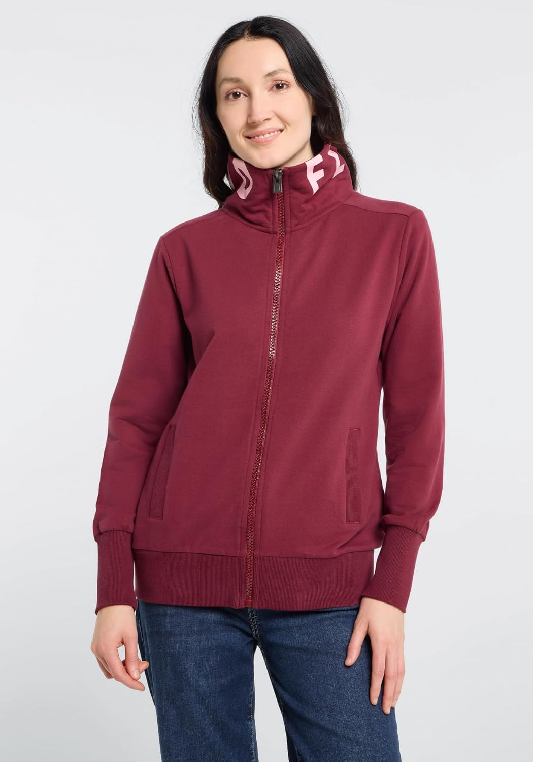 Elbsand Alvis Damen Sweatjacke mit hohem Kragen, Zip-Jacke, Reissverschluss, Regular Fit M Ruby, M R