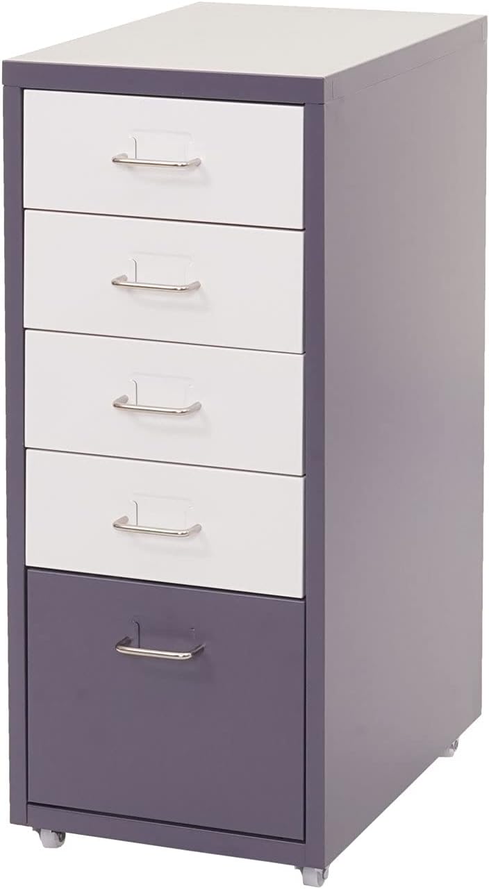 PROREGAL Rollcontainer Housten HxBxT 69x28x41cm 5 Schubladen Dunkelgrau Weiss-Dunkelgrau Schubladens