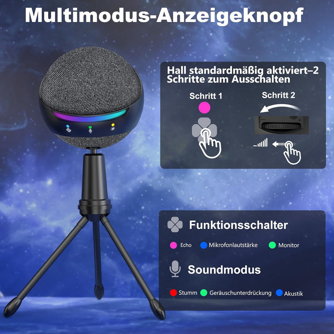 zealsound USB Mikrofon für iPhone, PC, Mac,PS4/PS5 – Geräuschunterdrückung Touch-Stummschaltung Echo