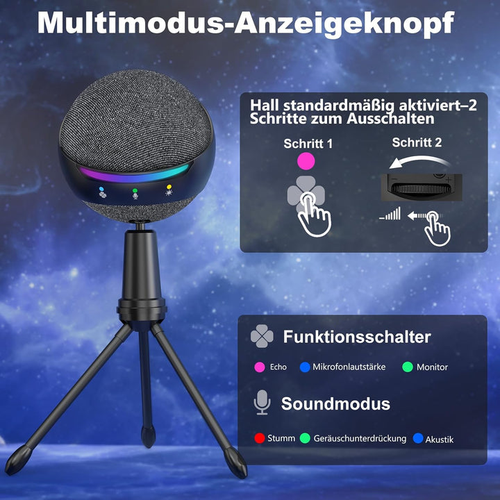 zealsound USB Mikrofon für iPhone, PC, Mac,PS4/PS5 – Geräuschunterdrückung Touch-Stummschaltung Echo