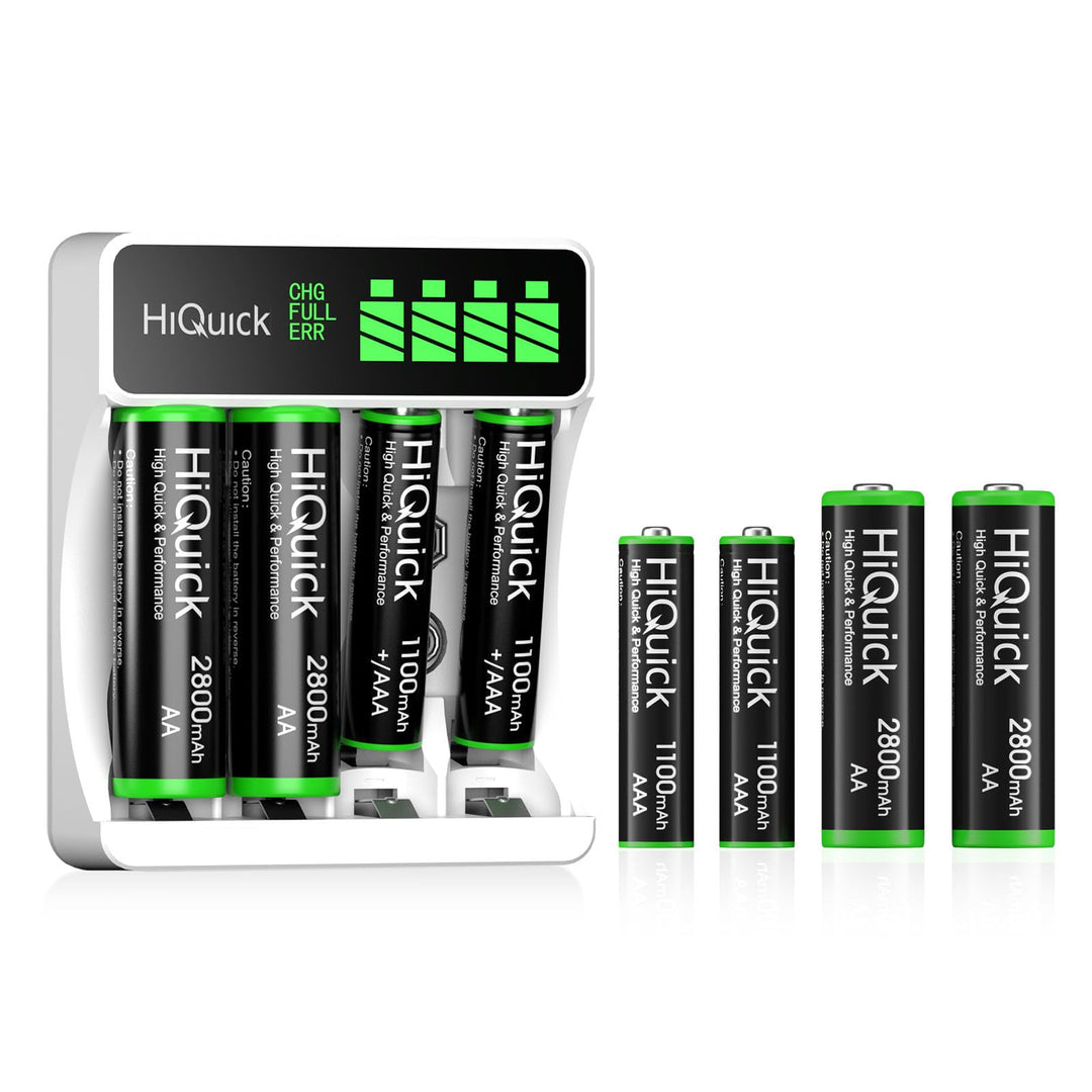 HiQuick Universal Akkuladegerät mit 4 AA Akkus + 4 AAA Akkus, Ladegerät für NI-MH/NI-CD Mignon AA Mi