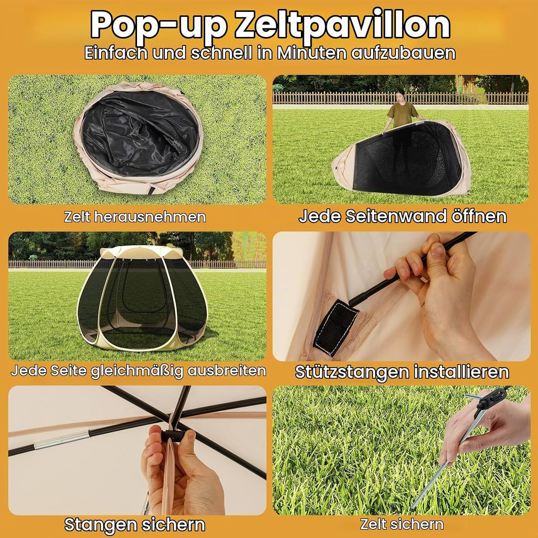 FANTASK Pop-Up-Zelt, faltbares Pavillon mit Rundum-Mesh &amp; Tragetasche &amp; Sonnendach, Sonnenschutzzelt