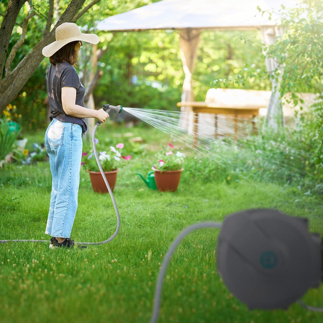 ECD Germany Schlauchaufroller 15m+1,5m, Schlauchtrommel, Wand-Schlauchbox RollUp mit Arretierstop un