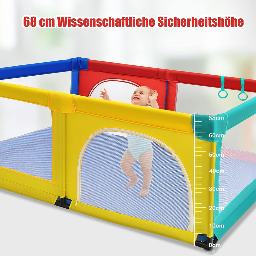 DREAMADE Laufgitter Baby mit Tür, 190 x 120cm Laufstall mit 50 Bunten Bällen & 2 Türem, Absperrgitte