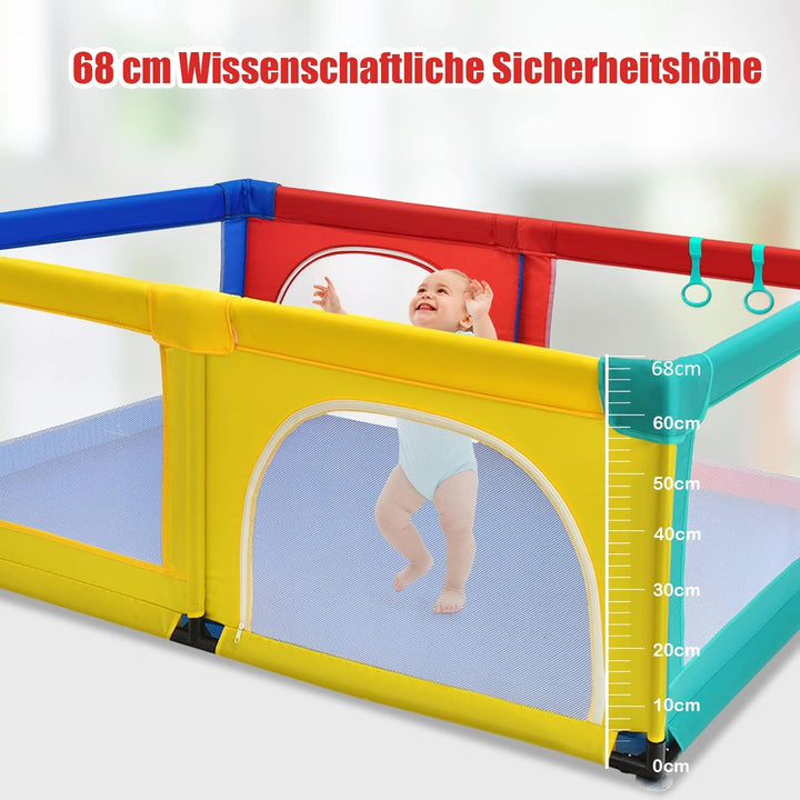 DREAMADE Laufgitter Baby mit Tür, 190 x 120cm Laufstall mit 50 Bunten Bällen & 2 Türem, Absperrgitte