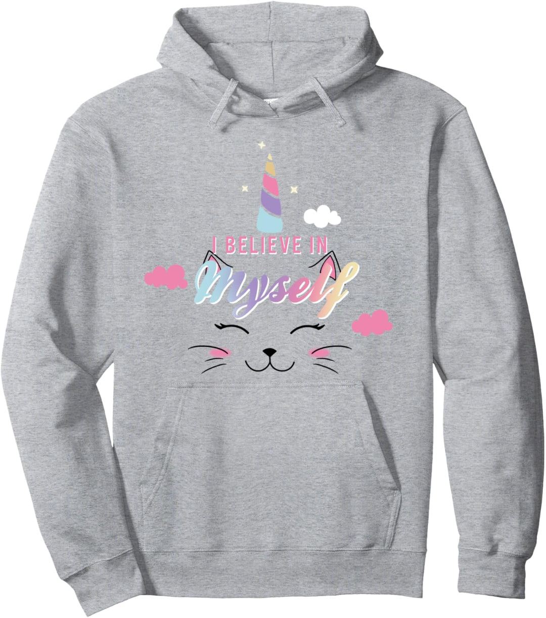 Caticorn I Believe In Myself Face Pullover Hoodie