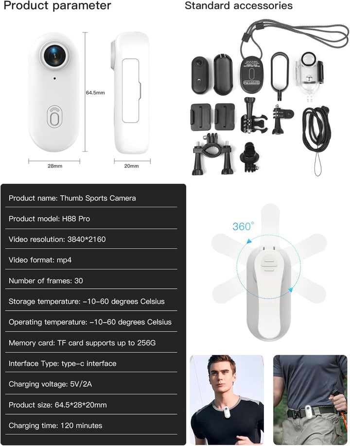 Bewinner Neues 4K 8MP WiFi Katzen Kamera Halsband Pro Kit | Tragbare Kabellose Action Kamera | 120°