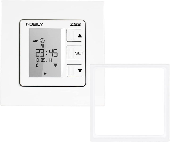 NOBILY Rolladen Zeitschaltuhr ZS2 mit Astro-Funktion inkl. Zwischenrahmen für Merten M Rolladenzeits