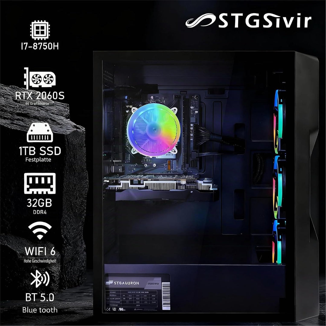 STGsivir Gaming PC, GeForce RTX 2060 Super 8GB GDDR6,Core i7 8th bis zu 4.1 Ghz,32GB DDR4,1TB SSD,WL