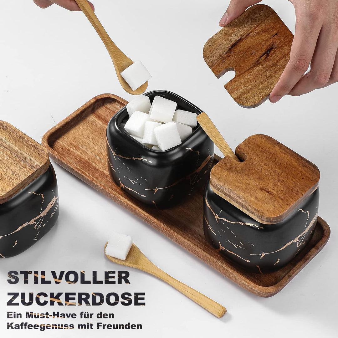 TELANKS Gewürzgläser Set, 3 Stk Keramik Zuckerdose mit Deckel und Löffel für Haus und Küche, Alterna