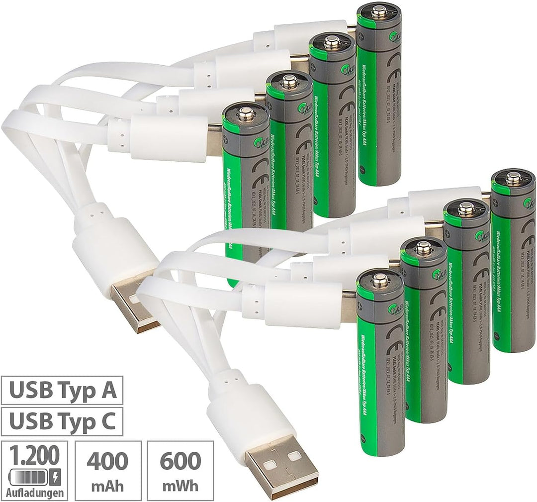 tka Köbele Akkutechnik AAA Akkus: 8er-Set wiederaufladbare Batterien Typ AAA,600mWh,schnellladen per