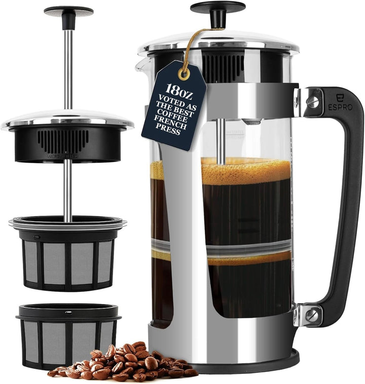 Espro Press P5, French Press, Chrom, für Kaffee, Glas, Edelstahl, versch. Grössen 0,55 l 18 oz, 18 o
