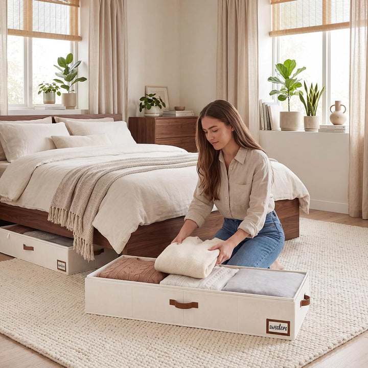StorageWorks Unterbett Aufbewahrungsbox, extra Grosse Unterbettkommode mit Deckel, Stoff Unterbettbo