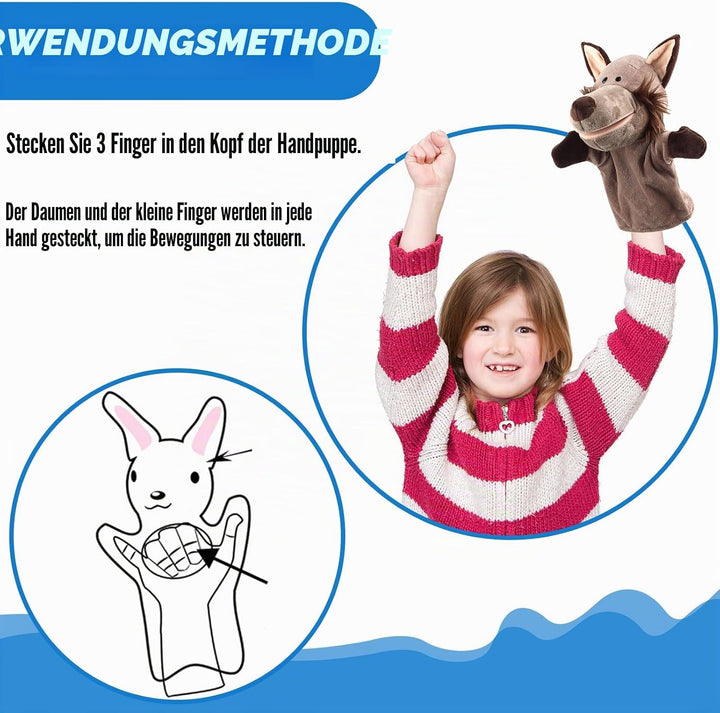 ACTOYS Handpuppe Wolf, Handpuppen für Erwachsene Hände, für Geschenke, Puppentheater (Grauer Wolf),