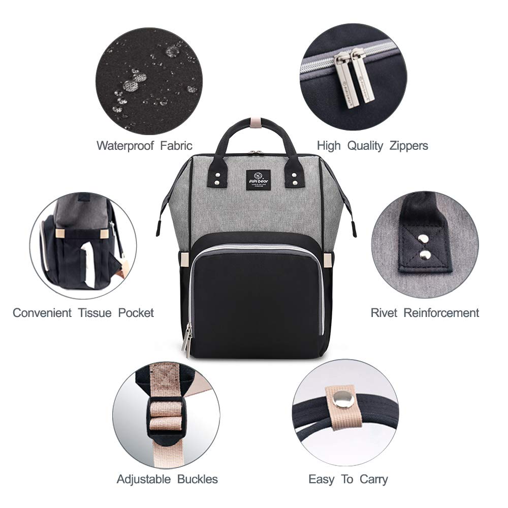 Pipibear Wickelrucksack Wickeltasche Grau-schwarz