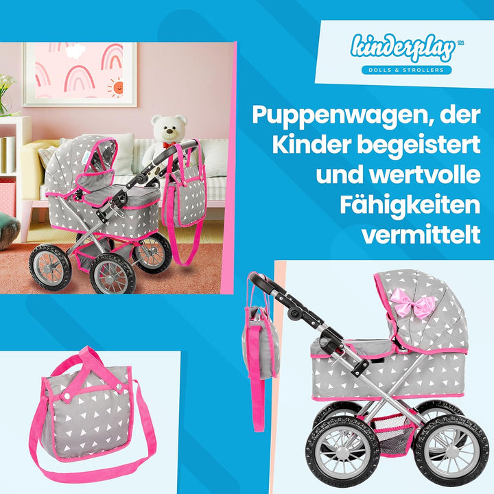 Kinderplay Puppenwagen ab 2 Jahre, Puppenbuggy ab 2 Jahre - Leichte und Stabile Konstruktion, Höhenv
