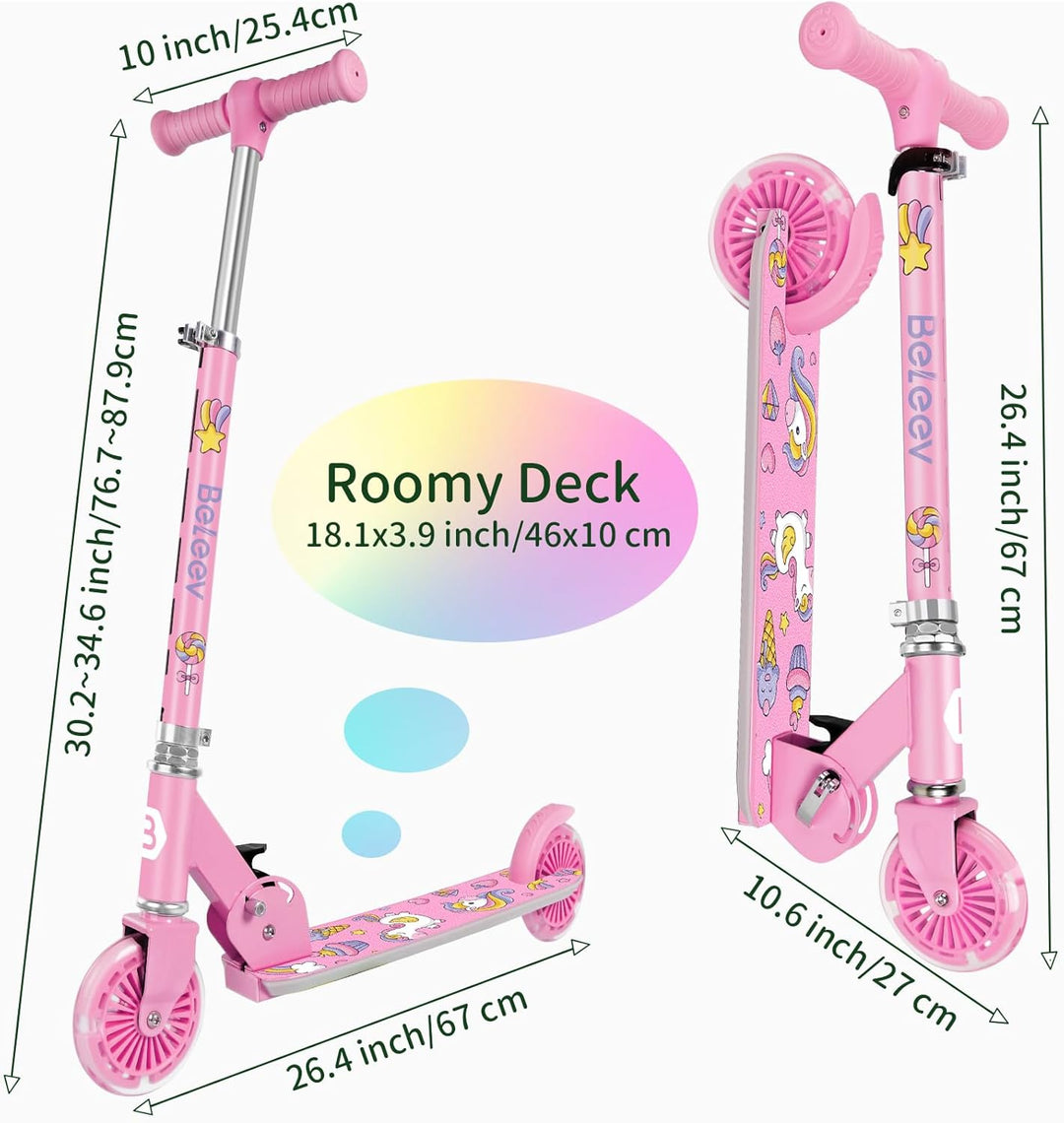 BELEEV V2 Roller Kinder Scooter 6 Jahre, Upgrade mit LED leuchtenden Rädern, Lenksäule und Deck, Höh