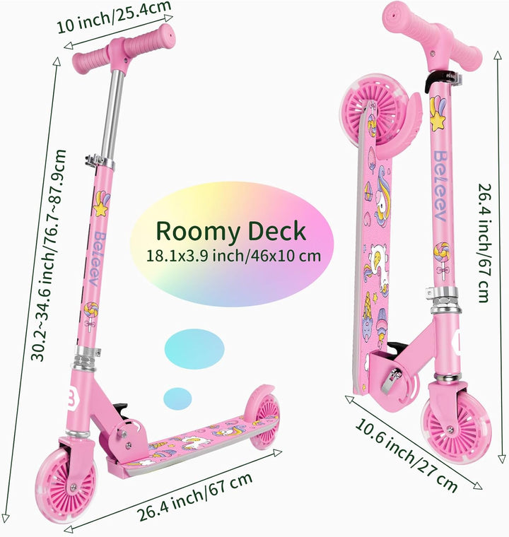 BELEEV V2 Roller Kinder Scooter 6 Jahre, Upgrade mit LED leuchtenden Rädern, Lenksäule und Deck, Höh