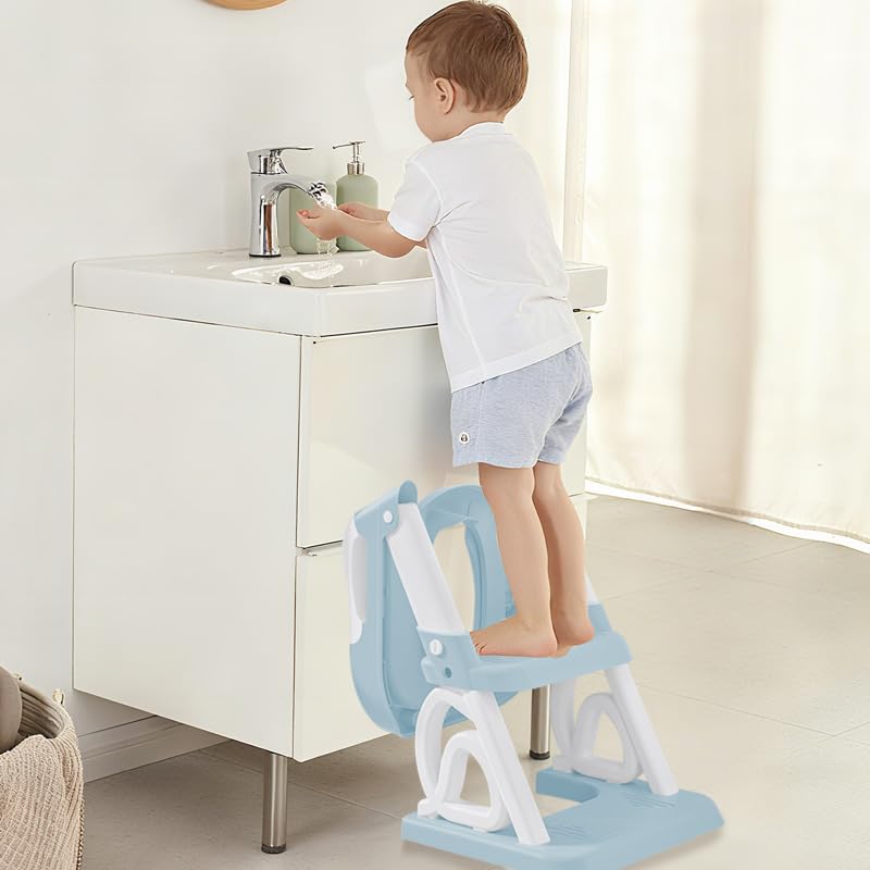 2-in-1 Toilettensitz für Kinder, Toilettensitz, faltbar und verstellbar, Treppe für Kinder, mit Leit