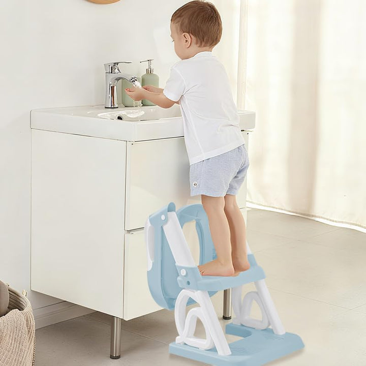 2-in-1 Toilettensitz für Kinder, Toilettensitz, faltbar und verstellbar, Treppe für Kinder, mit Leit