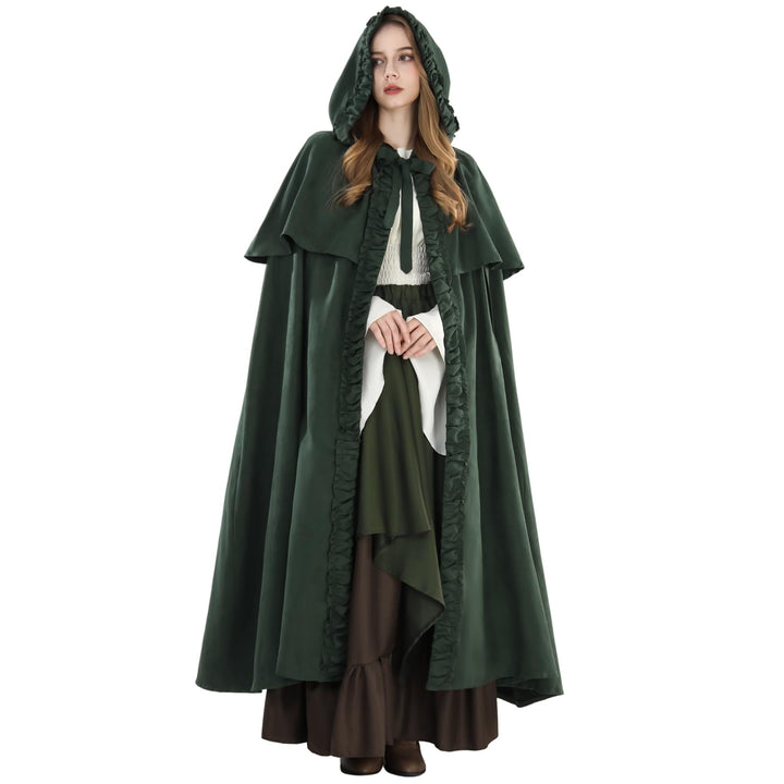 Fiamll Mittelalter Umhang Damen Kapuze Mantel mit Manschette Einfarbige Trenchcoat Renaissance Vampi
