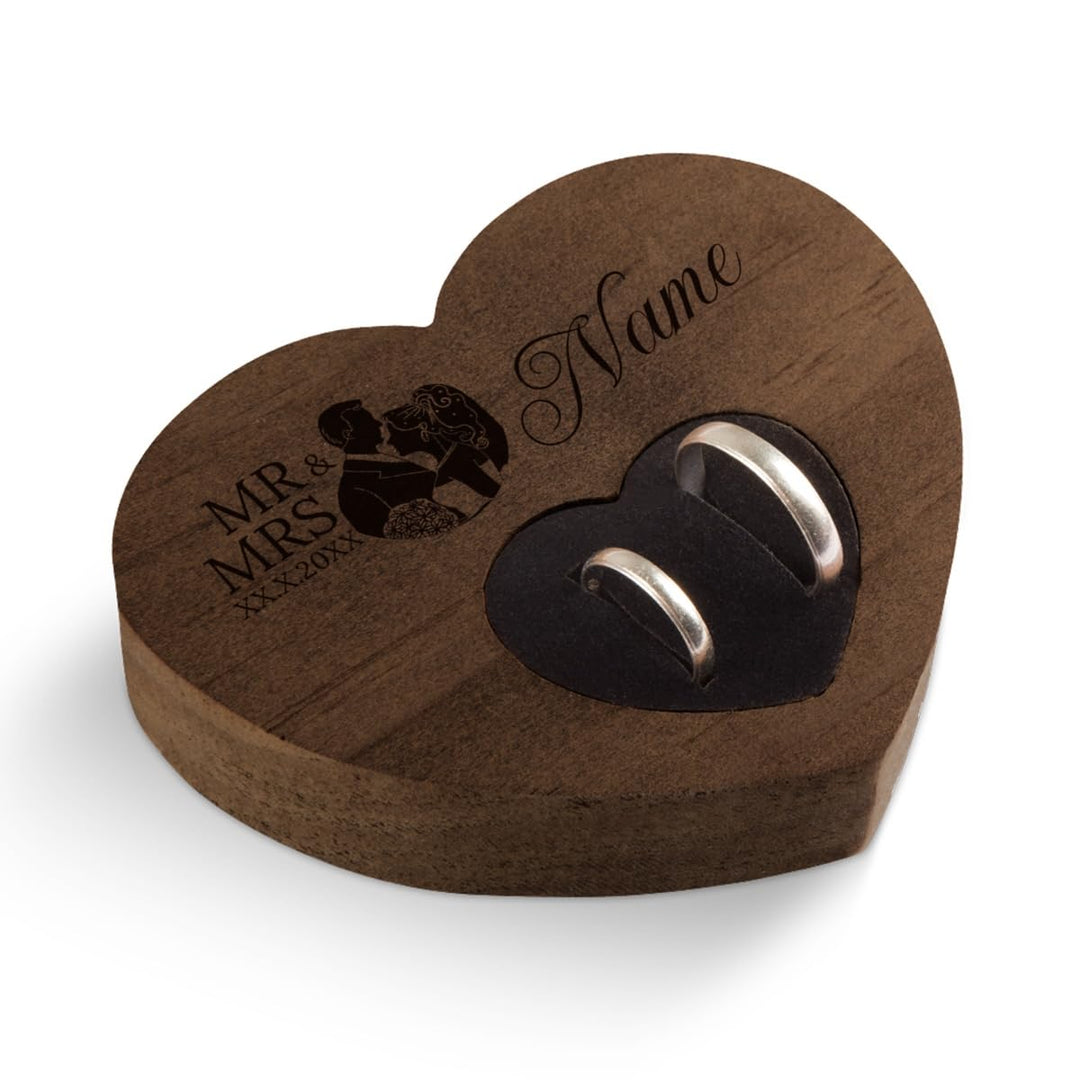 Hochzeit Ringkissen Herz Ringhalter individuell Namen 10 x 8,5 cm Kebony Holz - Mr & Mrs Kebony Holz