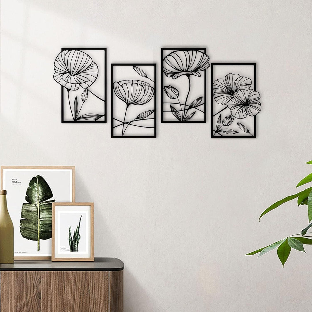 ESTART Dekor 4 Stück Metall Lotusblume Wanddekoration, Abstrakte Blumen Ästhetische Kunst, Minimalis