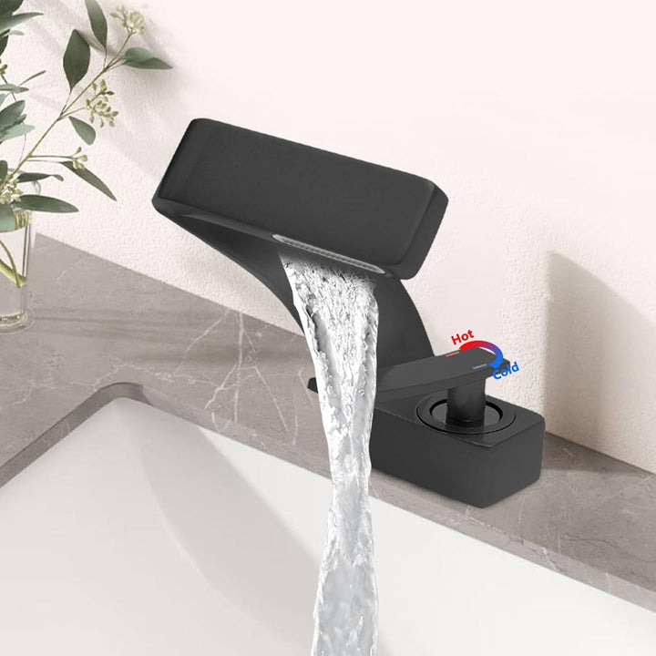 SABUIDDS Waschtischarmatur Einhandmischer Schwarz, Wasserfall Bad Armatur, Wasserhahn Bad aus Kupfer