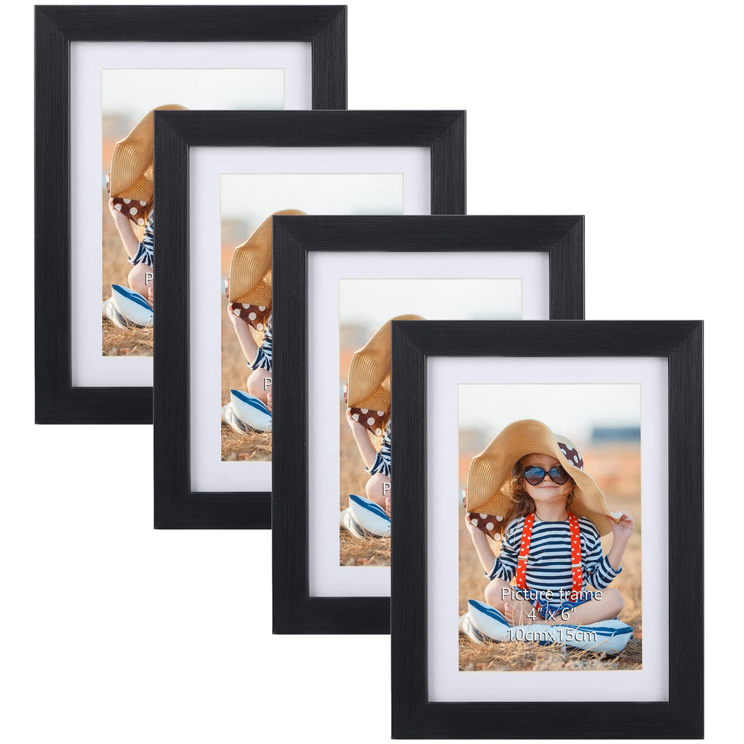 EXYGLO 4er Set Bilderrahmen 10x15 cm mit Passepartout oder 13x18 cm ohne Passepartout, Klassischer F