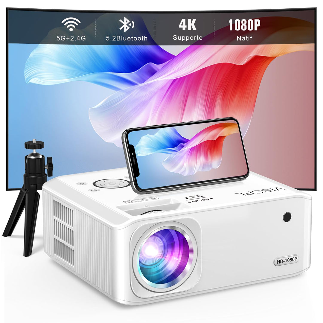 [Elektrische Keystone 6D/4P] Beamer 4K Heimkino 18000 Lumen, VISSPL Full HD 1080P WiFi Bluetooth Bea