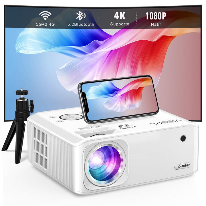 [Elektrische Keystone 6D/4P] Beamer 4K Heimkino 18000 Lumen, VISSPL Full HD 1080P WiFi Bluetooth Bea