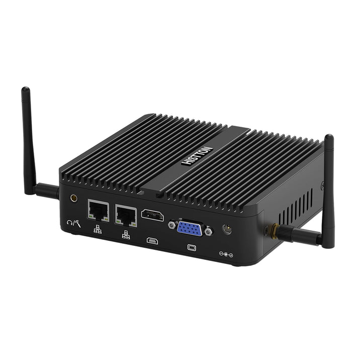 HISTTON N100 Mini PC Lüfterlos, DDR4 8GB RAM 128GB SSD, Industrie PC mit 2 RS232 COM, Dual LAN, WiFi