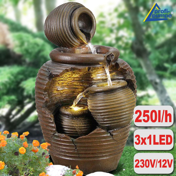 Gartenbrunnen Brunnen Zierbrunnen Zimmerbrunnen Brunnen mit LED-Licht 230V Wasserfall Wasserspiel fü