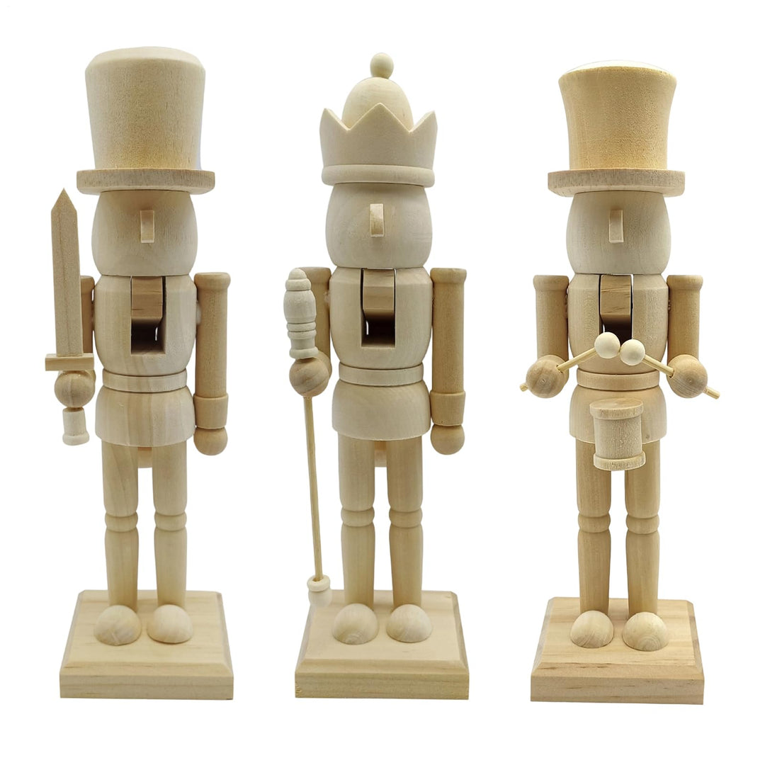 3 Stück Nussknacker Figur Aus Holz - 25.5cm - DIY Weihnachtens Nussknacker Zum Selber Bemalen, Weihn