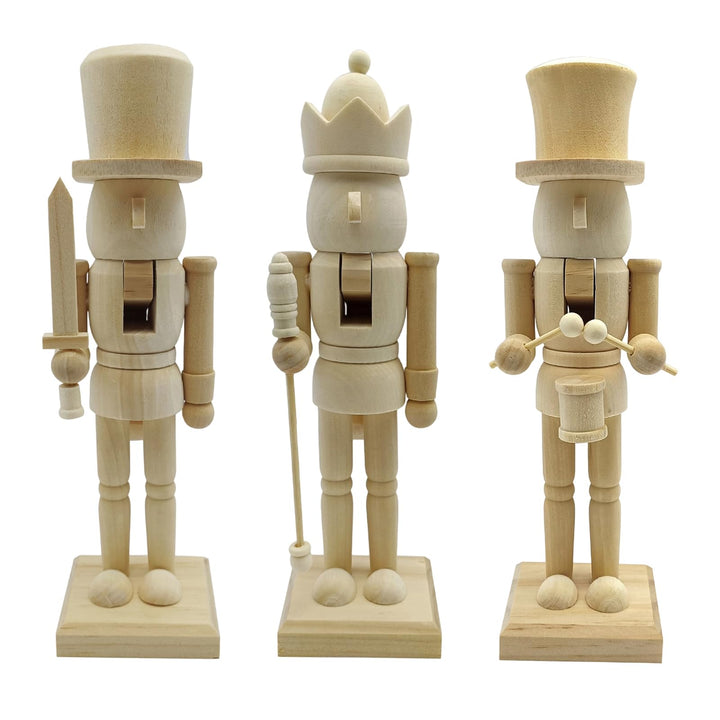 3 Stück Nussknacker Figur Aus Holz - 25.5cm - DIY Weihnachtens Nussknacker Zum Selber Bemalen, Weihn