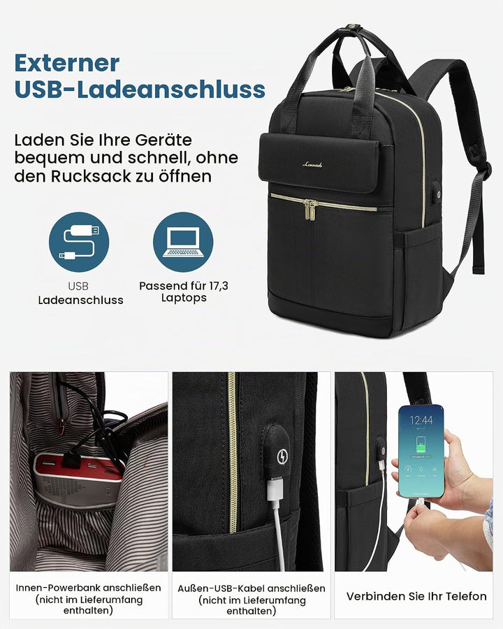 LOVEVOOK Rucksack Damen Gross, 17 Zoll Laptop Schulrucksack Teenager Mädchen mit Laptopfach, Reiseru