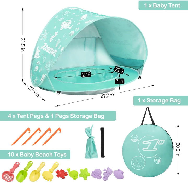 Strandmuschel Pop Up Baby Strandzelt Strandmuscheln,Tragbar Baby Strand Zelt mit Mini Pool UV-Schutz