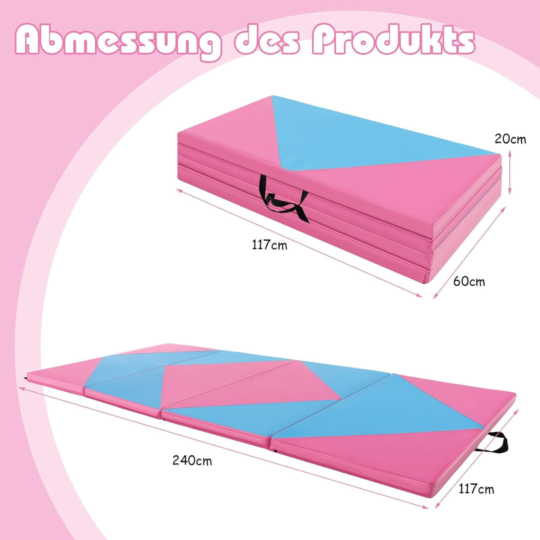 GOPLUS Turnmatte klappbar, 240×117×5cm Weichbodenmatte mit 2 Tragegriffen & Klettverschlüssen, Gymna